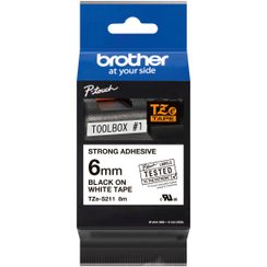 Schriftbandkassette Brother TZe-S211 6mmx8m, weiss-schwarz